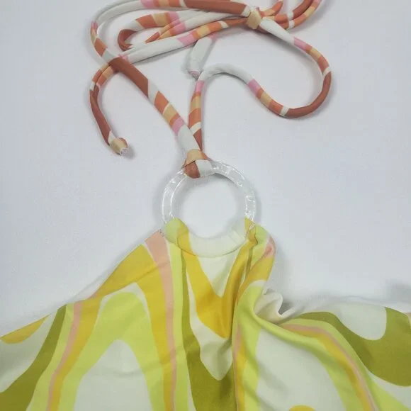 Becca Whirlpool Margot High Neck Halter One Piece Size Small Citrus Retro Print - Picture 11 of 16